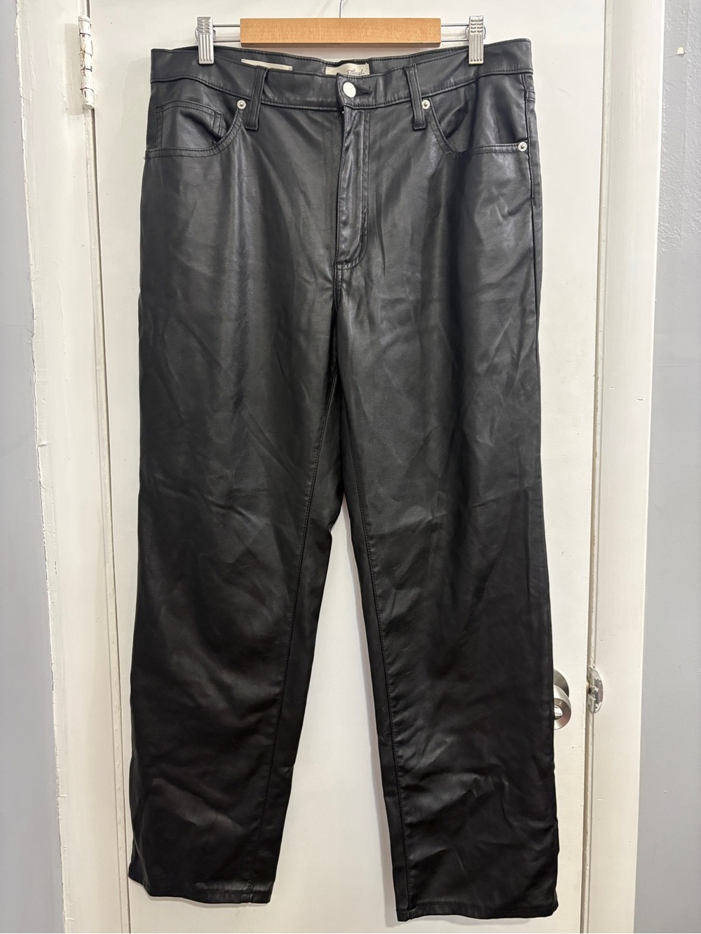 Black Leather Jeans - Classic Straight Fit